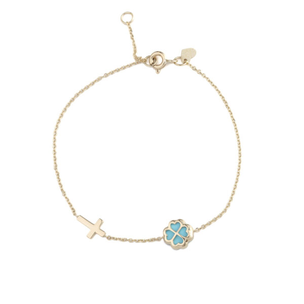 Turquoise Clover Bracelet – 9K Gold