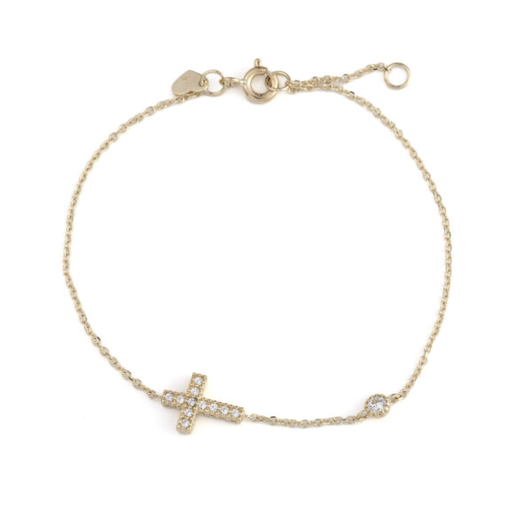 Cross Bracelet with Zircon - 9K Gold