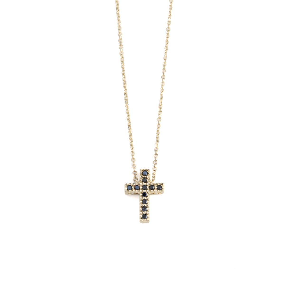 Two Sided Zircon Cross Necklace - 9K Gold