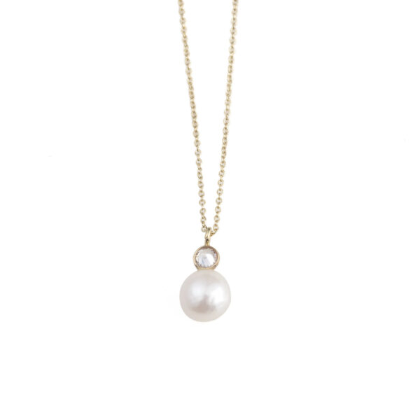 Pearl and Zircon Necklace - 9K Gold
