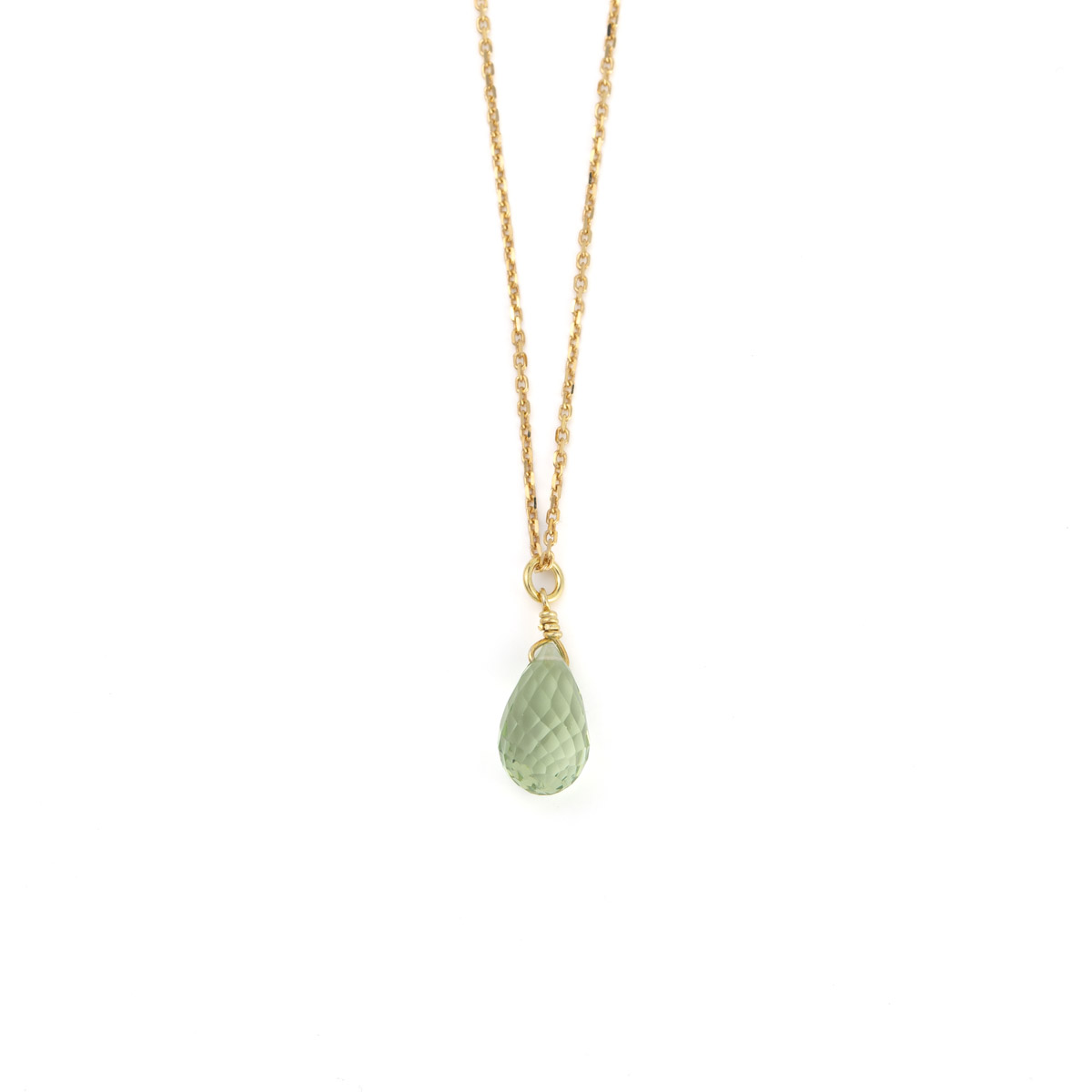 Light Green Drop Necklace - Gold Plated Silver 925