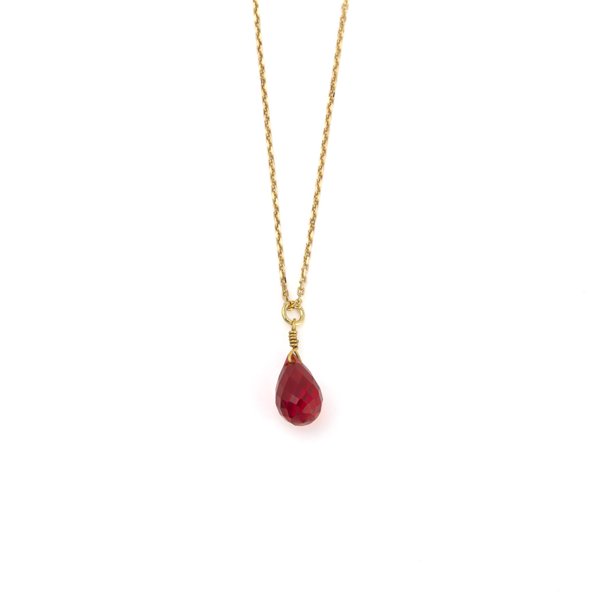 Red Drop Necklace - Gold Plated Silver 925