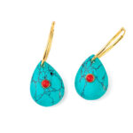 Turquoise Coral Gemstone Earrings - Sterling Silver and Gold Plated