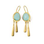 Aqua Chalcedony Dangling Earrings  - 925 Sterling Silver and Gold Plated
