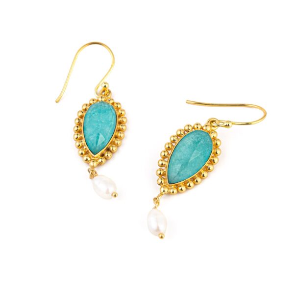 Teardrop Amazonite Earrings - 925 Sterling Silver and Gold Plated