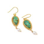 Σκουλαρίκια Σταγόνα Green Copper - Επιχρυσωμένο Ασήμι 925