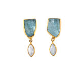 Dangle Earrings with Aquamarine and Pearl - 925 Sterling Silver and Gold Plated