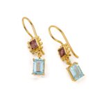 Κρεμαστά Σκουλαρίκια με Blue Topaz και Τουρμαλίνη - Επιχρυσωμένο Ασήμι 925