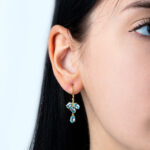 Κρεμαστά Σκουλαρίκια με Μπλε Τοπάζι - Επιχρυσωμένο Ασήμι 925 - Image 2