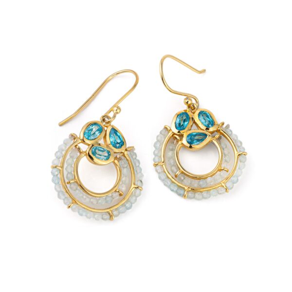 Blue Topaz n Aquamarine Hook Earrings  - 925 Sterling Silver and Gold Plated