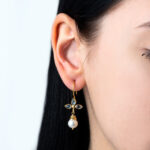 Blue Topaz n Pearl Flower Earrings - 925 Sterling Silver and Gold Plated - Image 2