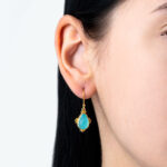 Aqua Chalcedony Hook Earrings - 925 Sterling Silver and Gold Plated - Image 2