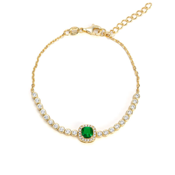 Bracelet Silver 925 Gold Plated with Green Zirconia