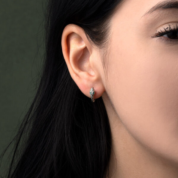 Green Eyed Snake Earrings - 925 Sterling Silver