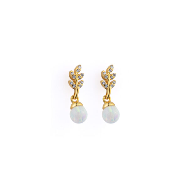 Opal Leaf Drop Earrings - 925 Sterling Silver and Gold Plated