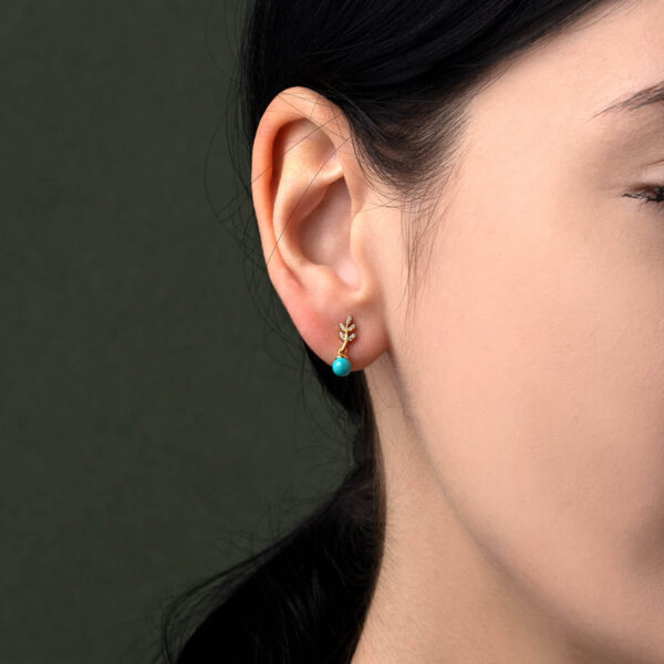 Turquoise Leaf Earrings - 925 Sterling Silver and Gold Plated