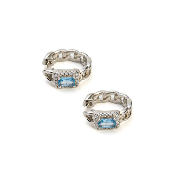 Blue Zircon Hoop Earrings - 925 Sterling Silver