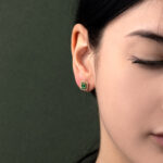 Καρφωτά Σουλαρίκια με πράσινο Ζιργκόν – Επιχρυσωμένο Ασήμι 925 - Image 2