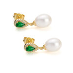 Green Zircon Crystal Freshwater Pearl Earrings