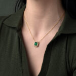 Κολιέ με τετράγωνο Πράσινο Ζιργκόν - Ασήμι 925 και επιχρυσωμένo - Image 2