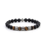 Meandros Motif Bracelet with Onyx and Tiger Eye Beads