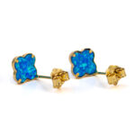 9K Gold Clover Opal Stud Earrings - Image 3