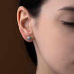 14K Gold Enamel Eye Stud Earrings