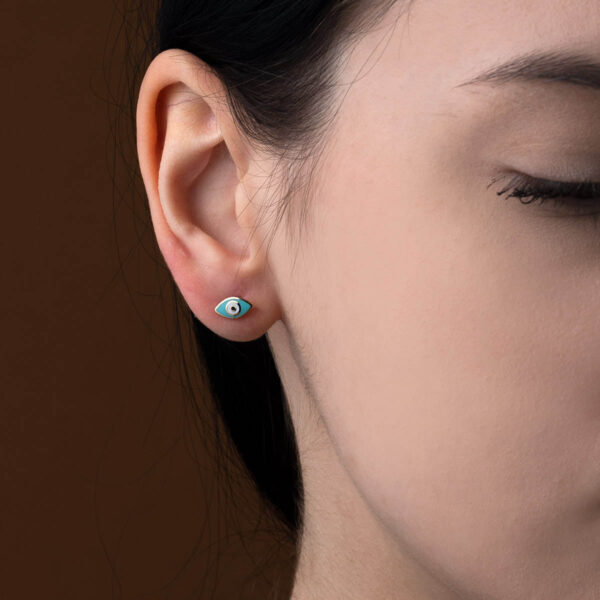 14K Gold Enamel Eye Stud Earrings