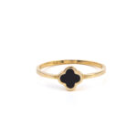 Black Onyx Four Leaf Clover Ring 14k Gold