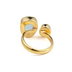 Aqua Marine and Pearl Open Ring - 925 Sterling Silver and Gold Plated - Image 3
