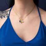 Tear Drop Green Copper Necklace - 925 Sterling Silver and Gold Plated - Image 2