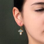 Evil Eye Drop Aquamarine Earrings - 925 Sterling Silver and Gold Plated - Image 2