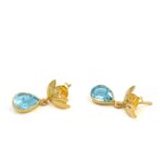 Blue Topaz Tulip Earrings - 925 Sterling Silver and Gold Plated - Image 3