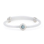 Round Turquoise Eye White Caoutchouc Bracelet