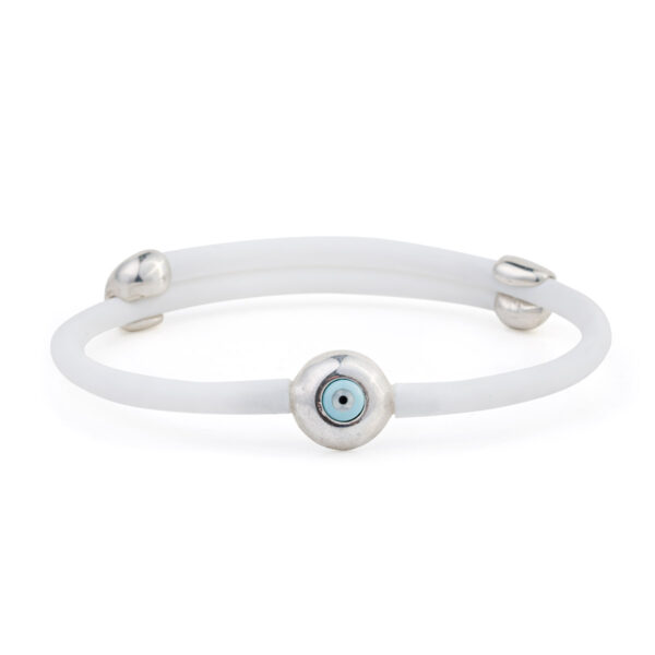 Round Turquoise Eye White Caoutchouc Bracelet