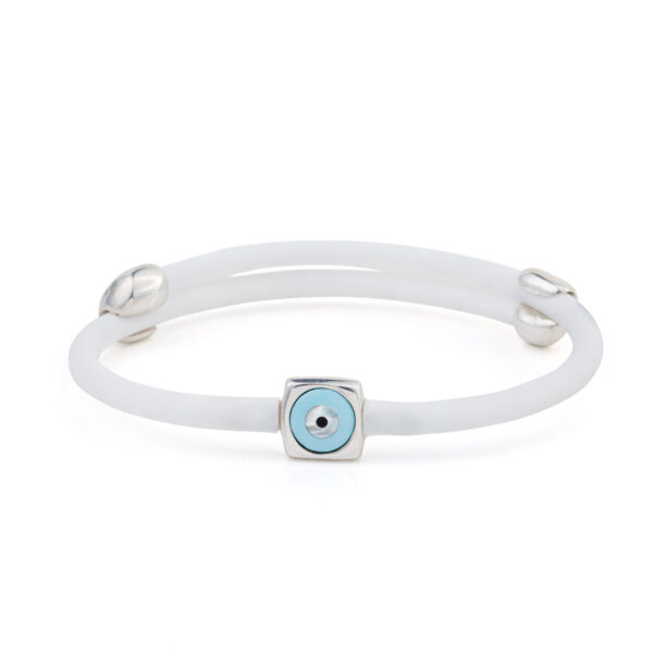 Square Turquoise Eye White Caoutchouc Bracelet