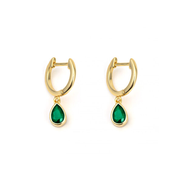 Green Stone Teardrop Hoop Earrings