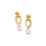 Fresh Water Pearl Stud Earrings - 925 Sterling Silver and Gold Plated - Image 3