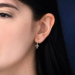 Cross Hoop Earrings with Ζircons - 925 Sterling Silver - Image 2