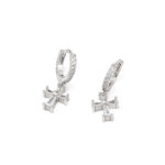 Cross Hoop Earrings with Ζircons - 925 Sterling Silver - Image 3