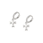 Cross Hoop Earrings with Ζircons - 925 Sterling Silver - Image 4