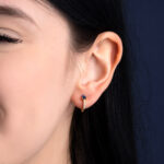 Blue Stone Hoop Earrings - Sterling Silver and Gold Plated - Image 2