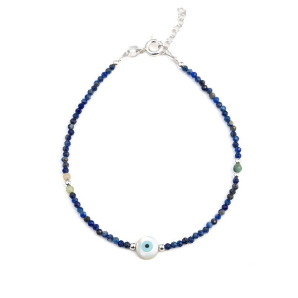 Round Evil Eye Lapis Bracelet - Sterling Silver