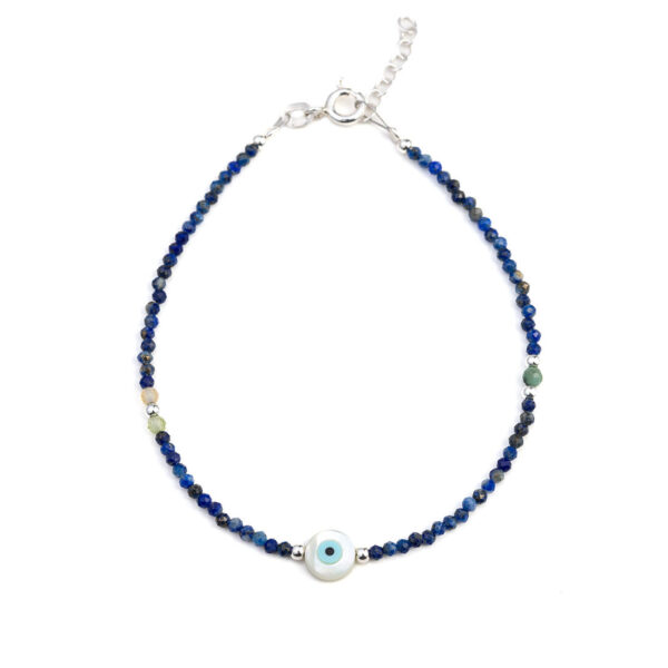 Round Evil Eye Lapis Bracelet - Sterling Silver