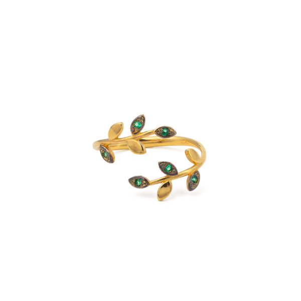 Olive Leaves Ring with Green Zircon