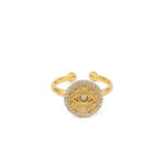 925 Sterling Silver Gold Plated Round Eye Ring with Zircon