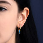 Blue Stone Hoop Earrings in Sterling Silver