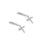 Cross Hoop Earrings with Zircon - Sterling Silver - Image 3