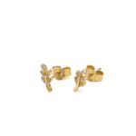 Olive Leaf Zirconia Stud Earrings - Sterling Silver and Gold Plated - Image 3