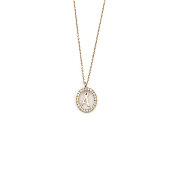 Initial Letter Necklace with Zircon - 9k Gold